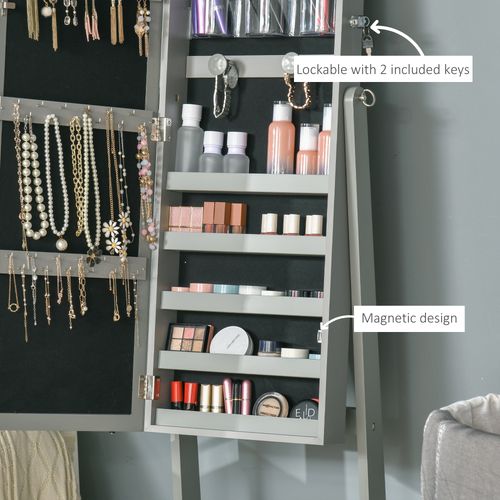 HOMCOM Mirrored Jewellery Cabinet W/ LED Light Lockable Jewellery Armoire