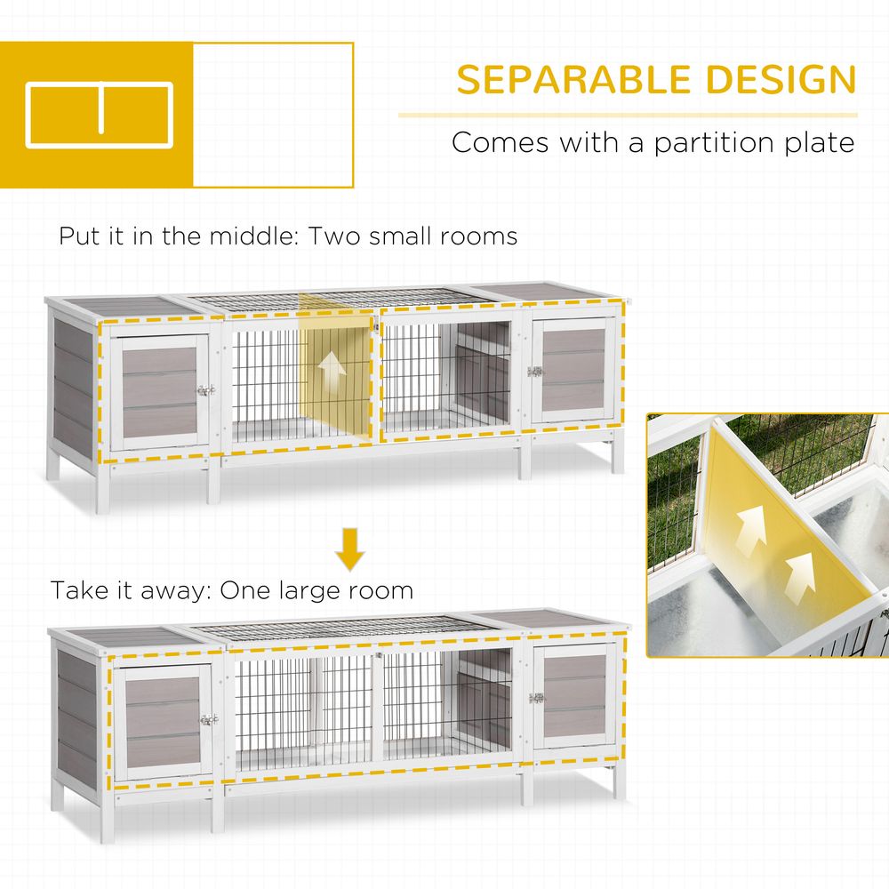 PawHut IE Located Wooden Rabbit Hutch Guinea Pig Cage Separable Bunny Run Small Bunny House w/Slide Out Tray - Grey