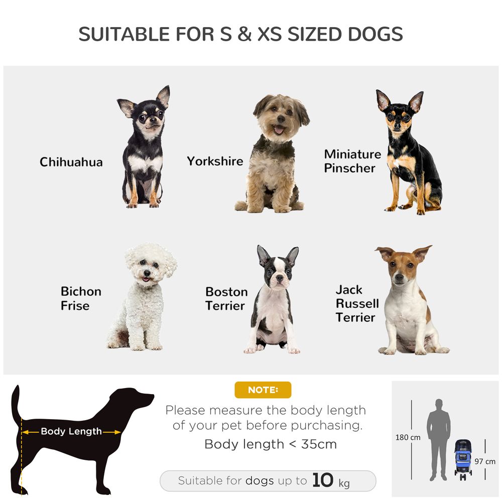 PawHut Pet Travel Stroller Cat Dog Pushchair Trolley Puppy Jogger Carrier Three Wheels for Small Miniature Dogs (Blue)