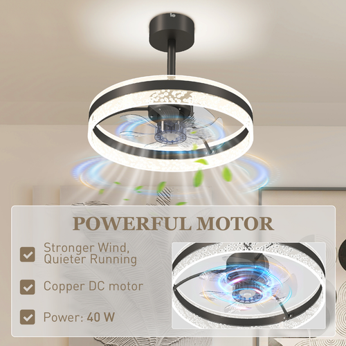HOMCOM Ceiling Fan Light with 3 Colour, Timer, Reversible, Remote, Black