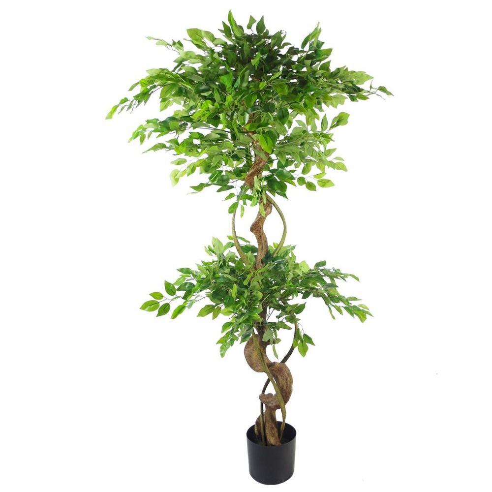 150cm Twisted Trunk Artificial Ficus Tree with Black Planter - Sophisticated Elegance for Any Space