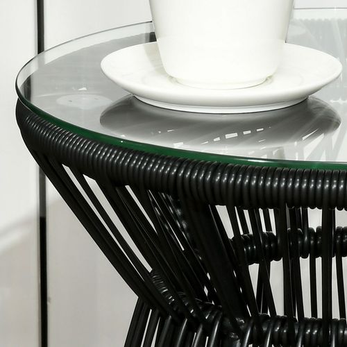 Outsunny PE Rattan End Table, Round Hollow Drum Design Side Table, Black