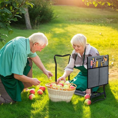 Outsunny Garden Kneeler Foldable Seat Bench EVA Foam Pad with Tool Bag Pouch