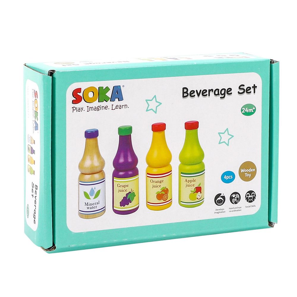 Premium Wooden Beverage Set - 4pcs Playset for Creative Pretend Play - Safe & Educational Toy