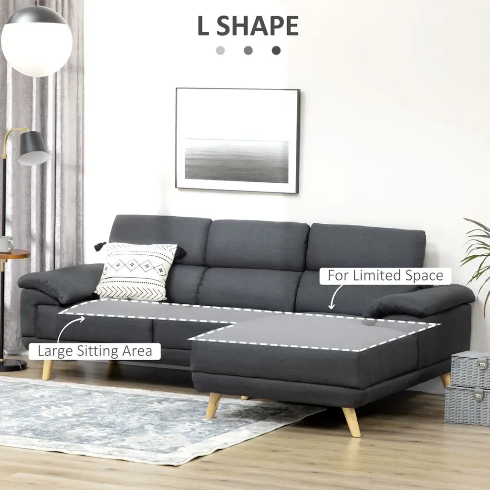 HOMCOM Corner Sofas for Living Room L Shaped Sofa with Adjustable Headrest Grey