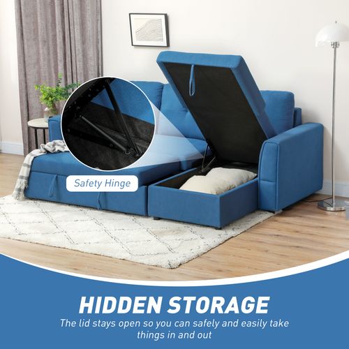 HOMCOM 3 Seater Sofa Bed, Convertible Pull Out Sofa with Storage