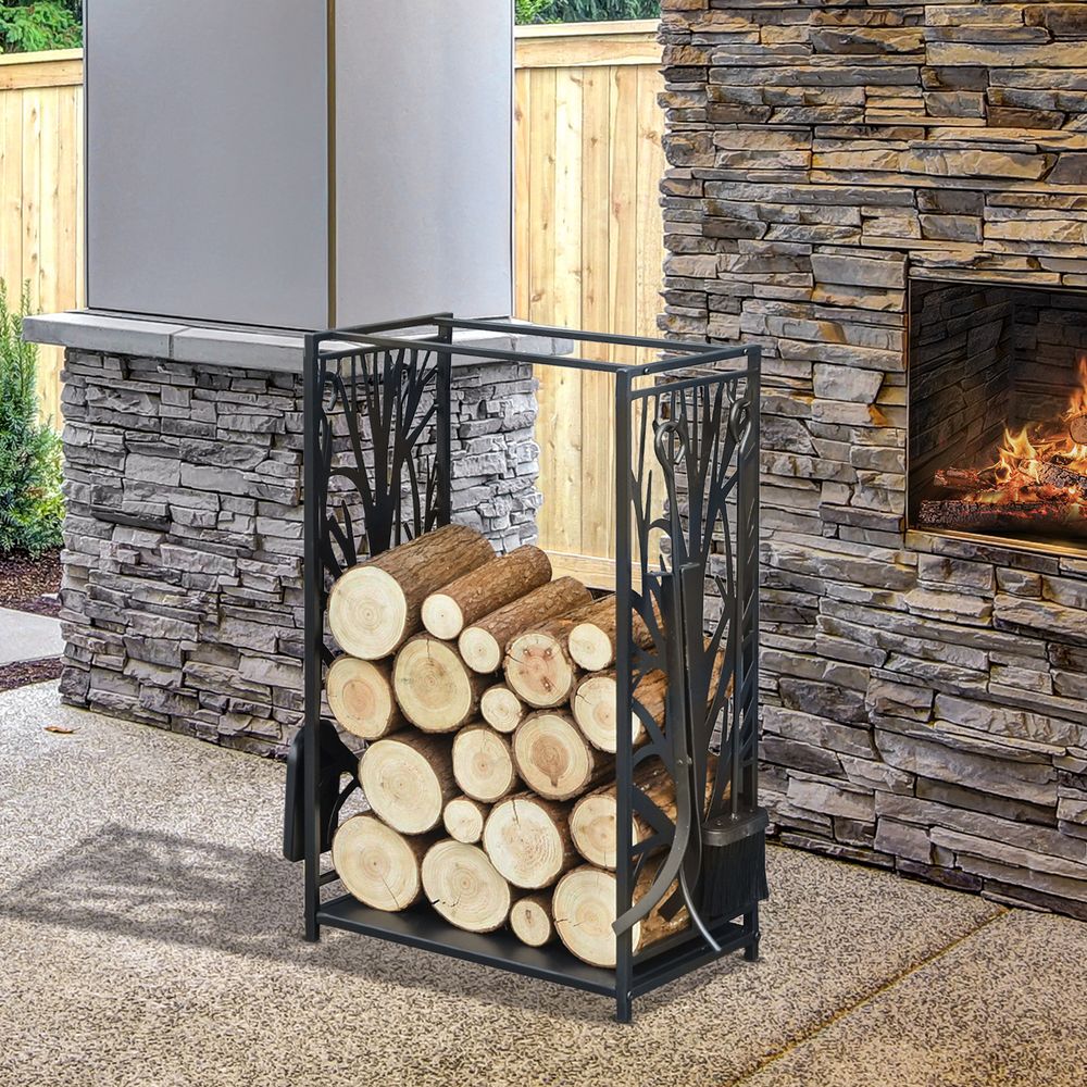 Heavy Duty Firewood Wood Log Rack Fireplace Wood Stacker Storage w/ 4 Tools