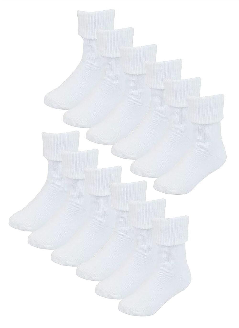 Babies 12 Pack Plain Turnover Top Socks