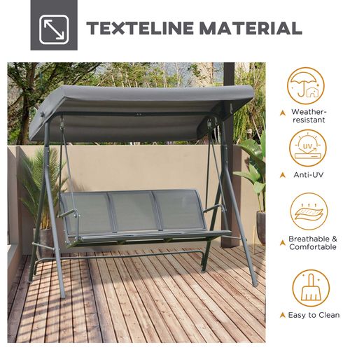 3 Seater Garden Swing Chair Grey Hammock Canopy Patio Outdoor Bench