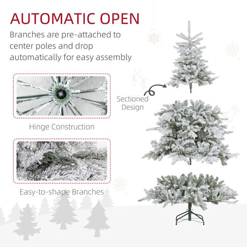 HOMCOM 6 Ft Artificial Christmas Tree with Realistic Snow Branches, LED Lights