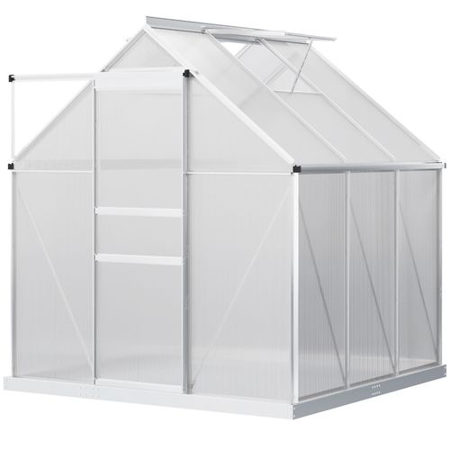Outsunny Polycarbonate Walk-in Garden Greenhouse w/ Sliding Door Silver Tone