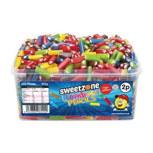 2p Rainbow Pencils 805g Tub Sweets