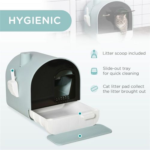 PawHut Cat Litter Box Kitten Litter Tray w/Hood, Scoop, Filter, Flap Door, 43 x 44 x 47cm - Green