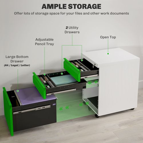 Vinsetto 3 Drawer File Cabinet, Lockable Metal Filling Cabinet