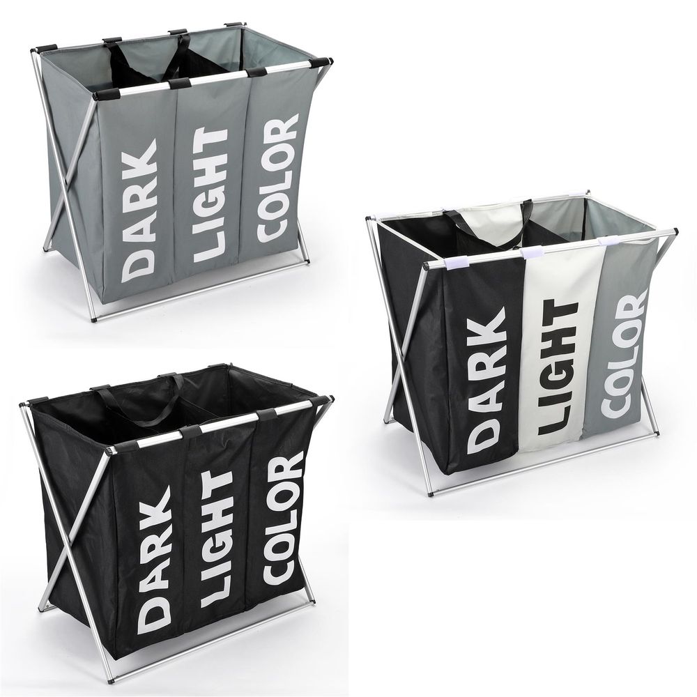 Vinsani X-Shape 3 Section Laundry Sorter - Dark, Light & Color - Waterproof & Sturdy - L63xW40xH58cm