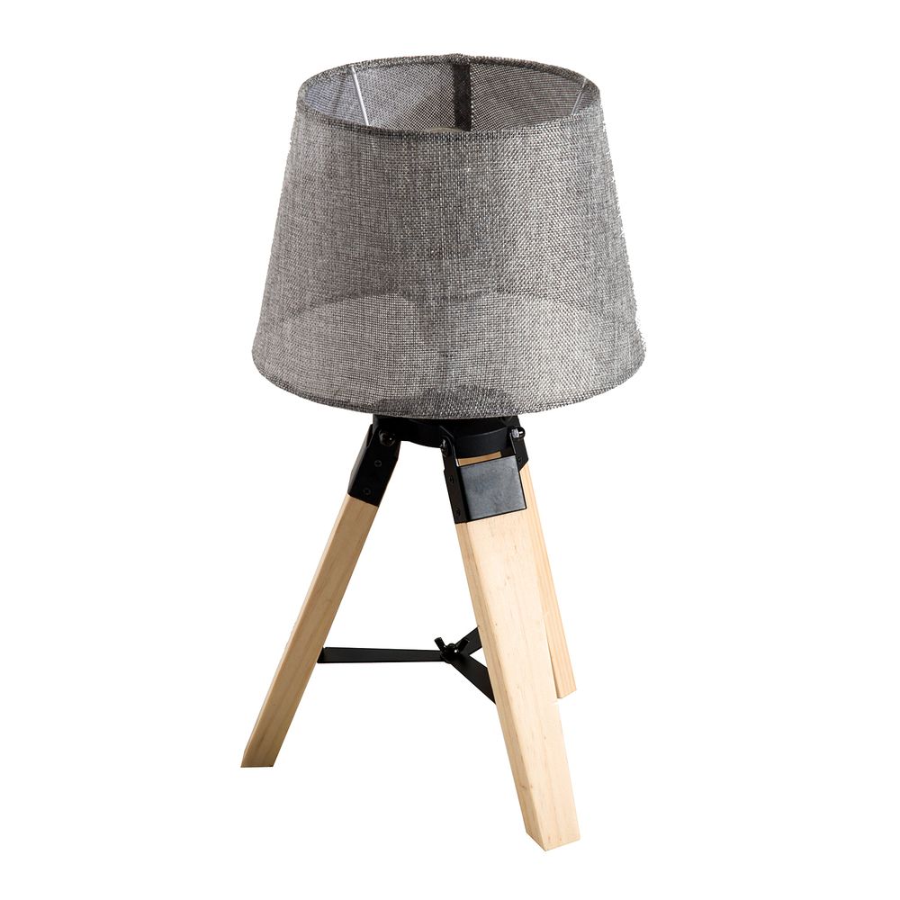 HOMCOM Wooden Tripod Table Lamp for Side, Desk or End Table with E27 Bulb Base (Grey Shade)