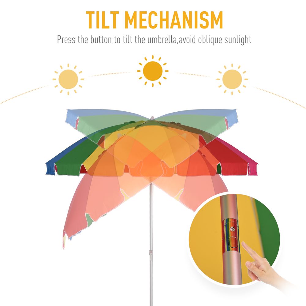 Outsunny 2.4m Beach Umbrella w/ Sand Anchor, Adjustable Tilt - Best Quality, Carry Bag Included
