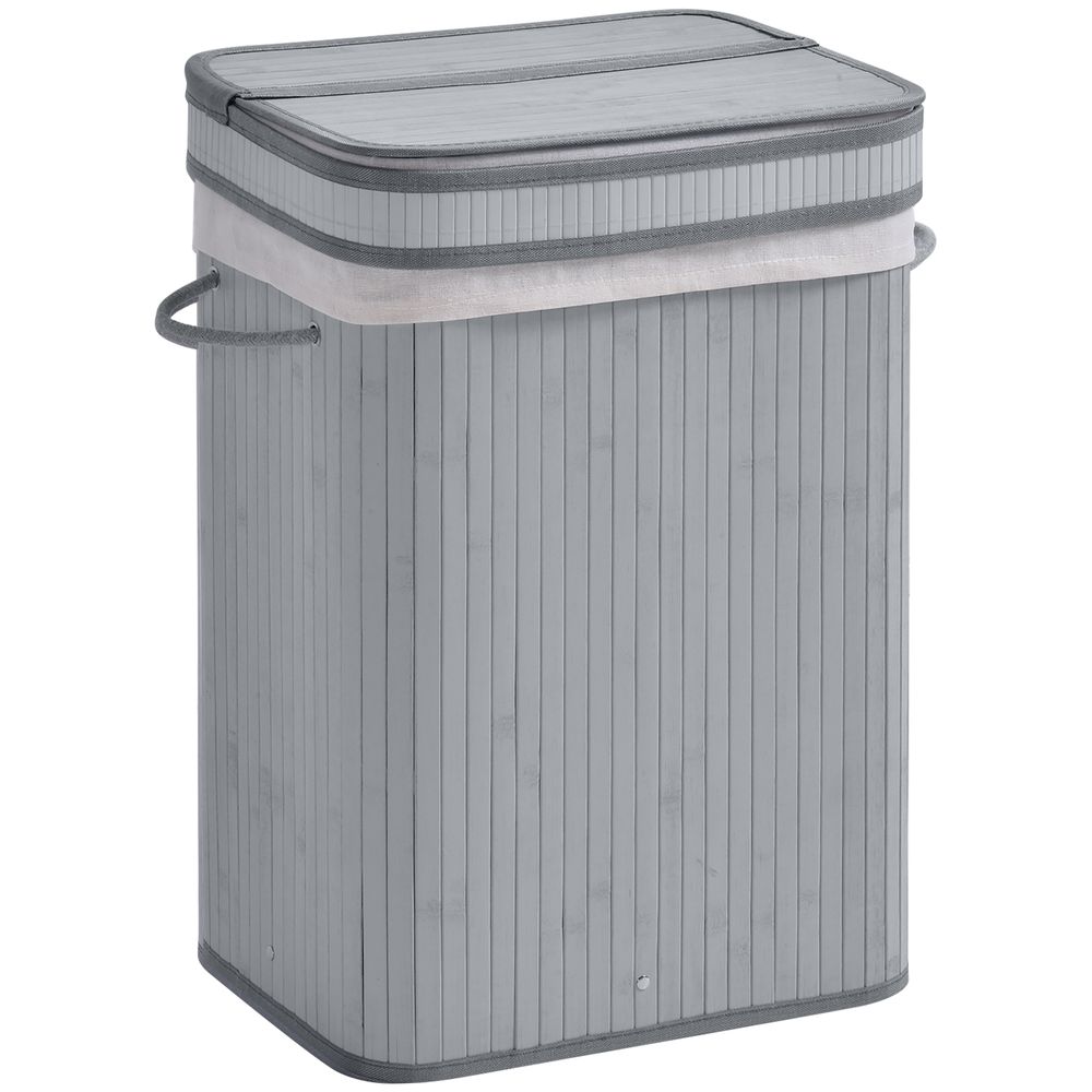 70L Flip Lid Bamboo Laundry Basket Grey