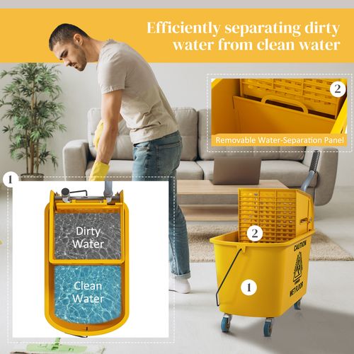 HOMCOM Mop Bucket with Wringer on Wheels for Floor Cleaning 20 Litre Yellow