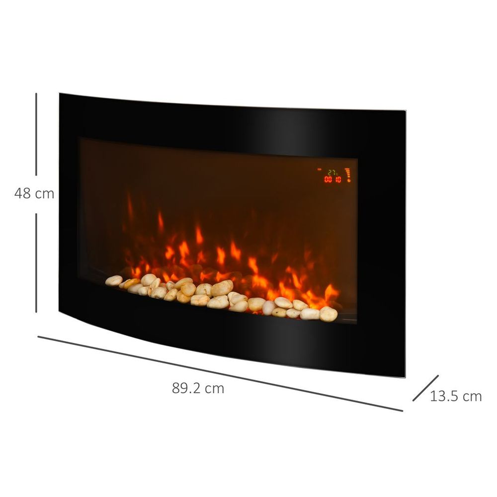 HOMCOM Electric Fireplace Wall Mounted Led Flame Curved Back Side Lights Heater