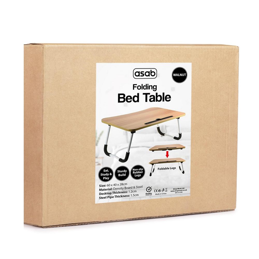 Premium ASAB Bed Table Walnut - Multipurpose Laptop Desk, Writing Table, Picnic Table, Non-Slip Design, Portable