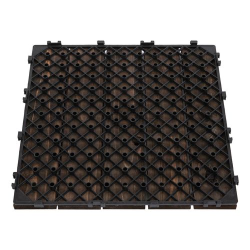 Outsunny 27pc Floor Tiles Interlocking Solid Wood DIY Deck Tiles Outdoor Black