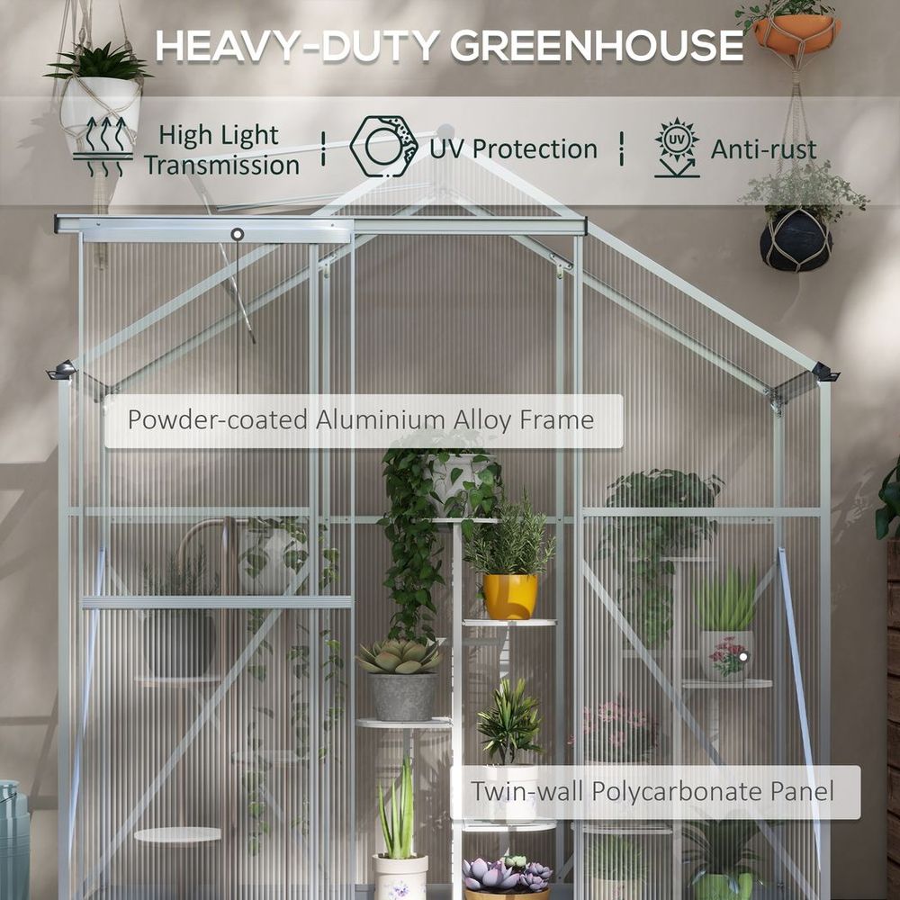 Outsunny 6x2.5ft Polycarbonate Greenhouse, Aluminium Frame, Silver