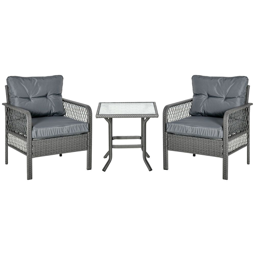Premium 3Pc Patio Rattan Bistro Set | Armchairs & Glass Table | Outdoor Furniture by Outsunny