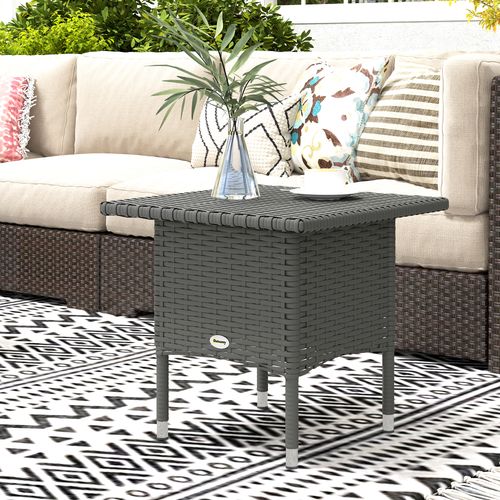 Outsunny PE Rattan Outdoor Coffee Table, Easy Match Rattan Side Table, Grey
