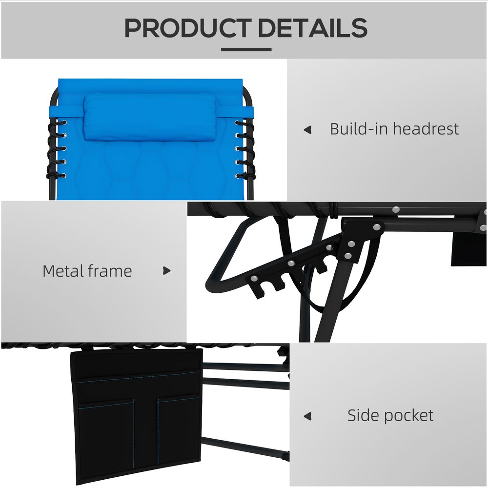Premium Outsunny Foldable Sun Lounger Set - 2 Pieces, Padded Seat, 5-Position Recline, Blue