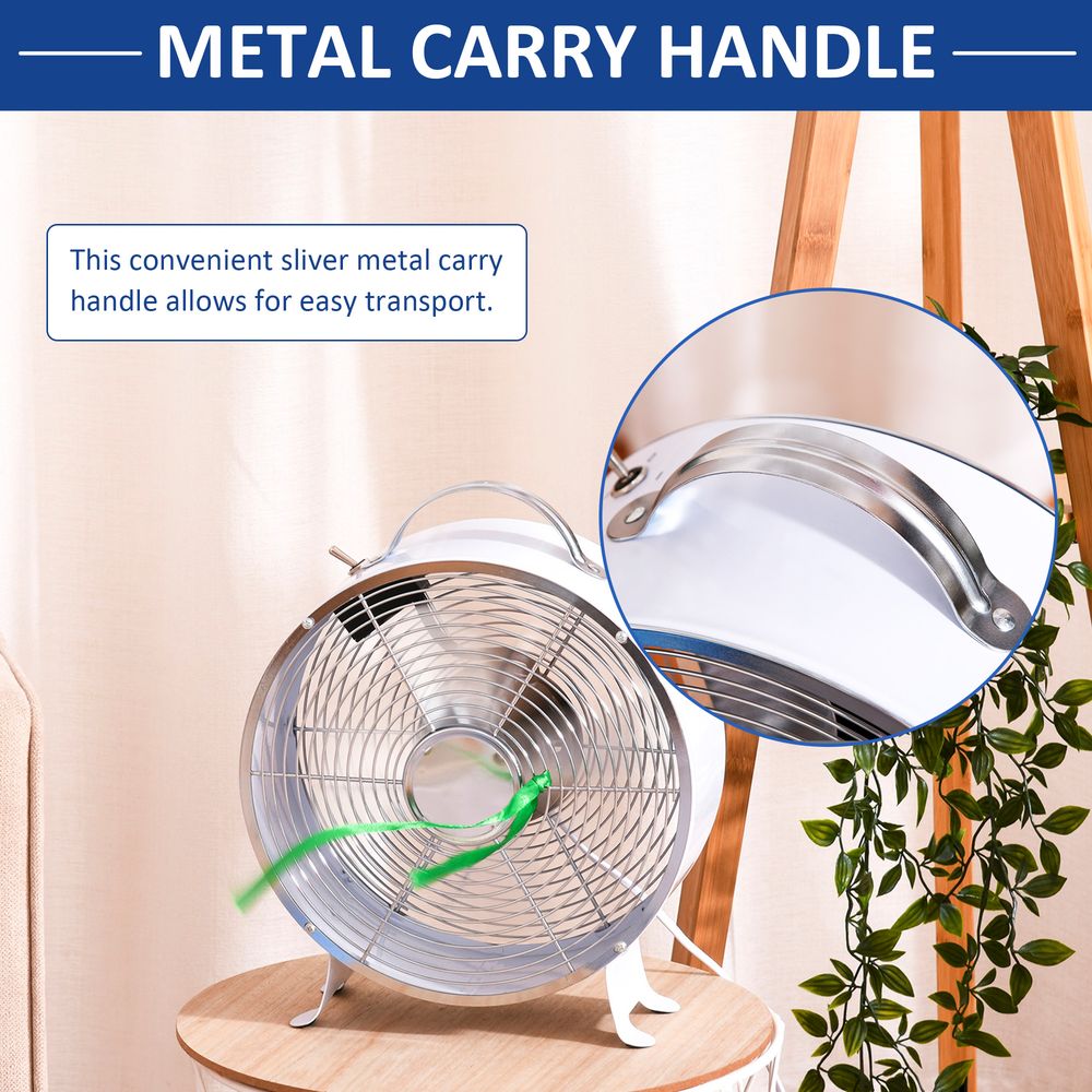 HOMCOM 10" 2-Speed Electric Table Desk Fan w/Safety Guard Anti-Slip Feet Portable Personal Cooling Fan Home Office Bedroom White