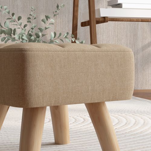 HOMCOM Modern Footstool, Fabric Foot Rest with Rubber Wood Legs