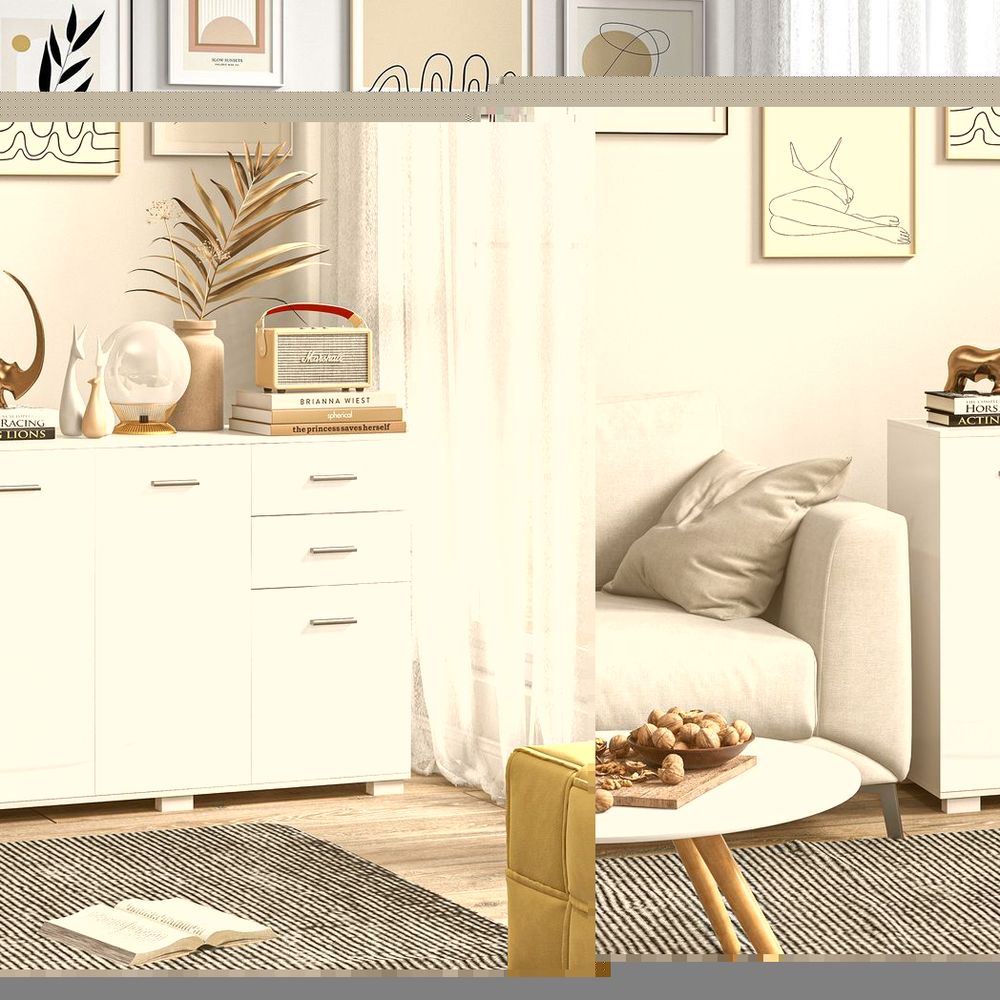 HOMCOM Modern Sideboard Kitchen Storage Cabinet with 2 Drawers and Shelves