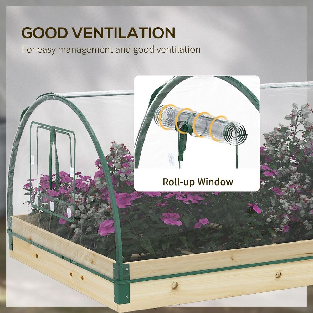 Outsunny Raised Garden Bed with Greenhouse Roll Up Windows