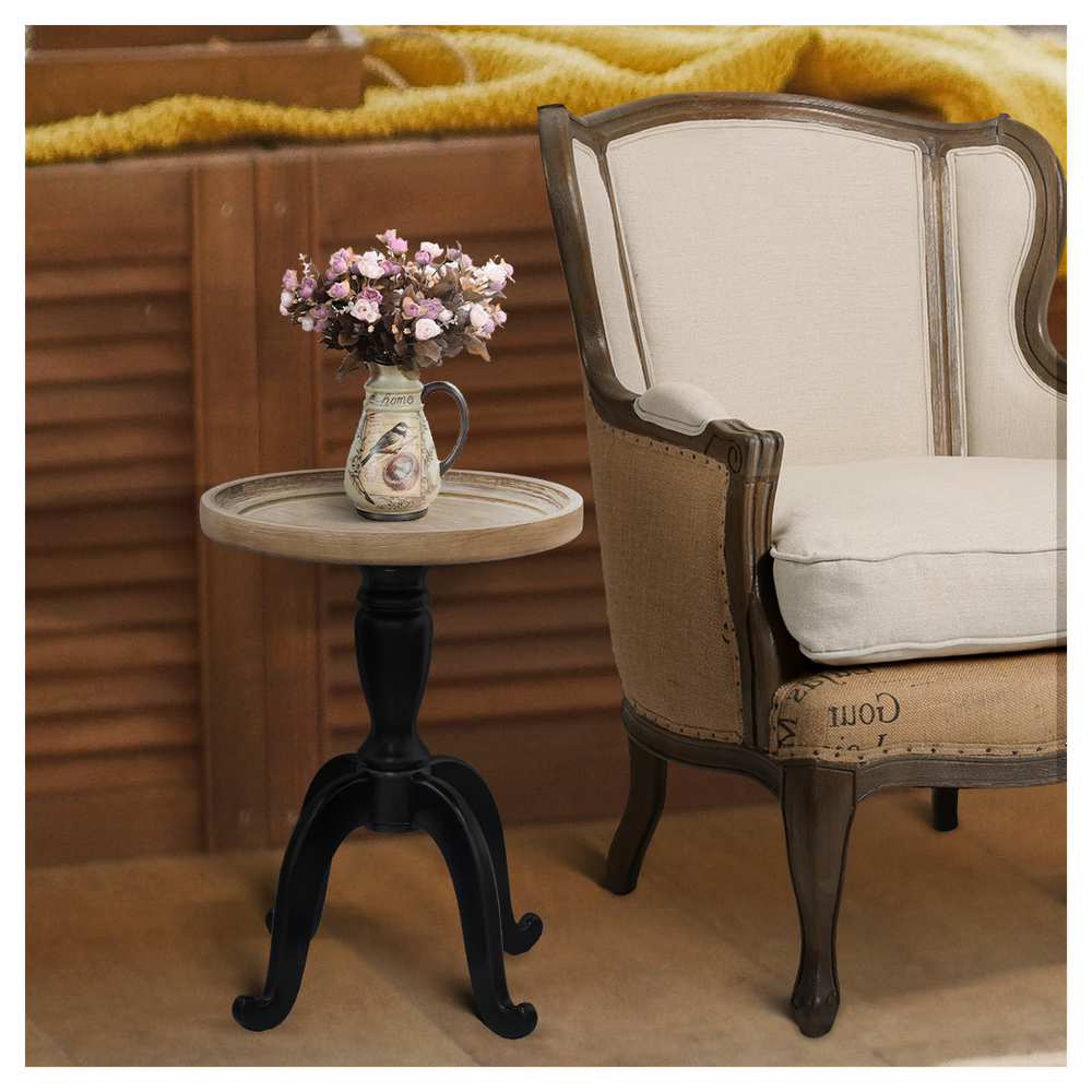 Knight Home Elizabeth French Country Accent Table with Octagonal Top, Natural + Distressed Black