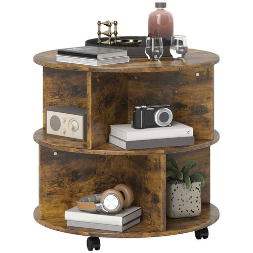 HOMCOM 3 Tier Coffee Table Round Rolling Centre Table w/ Wheels