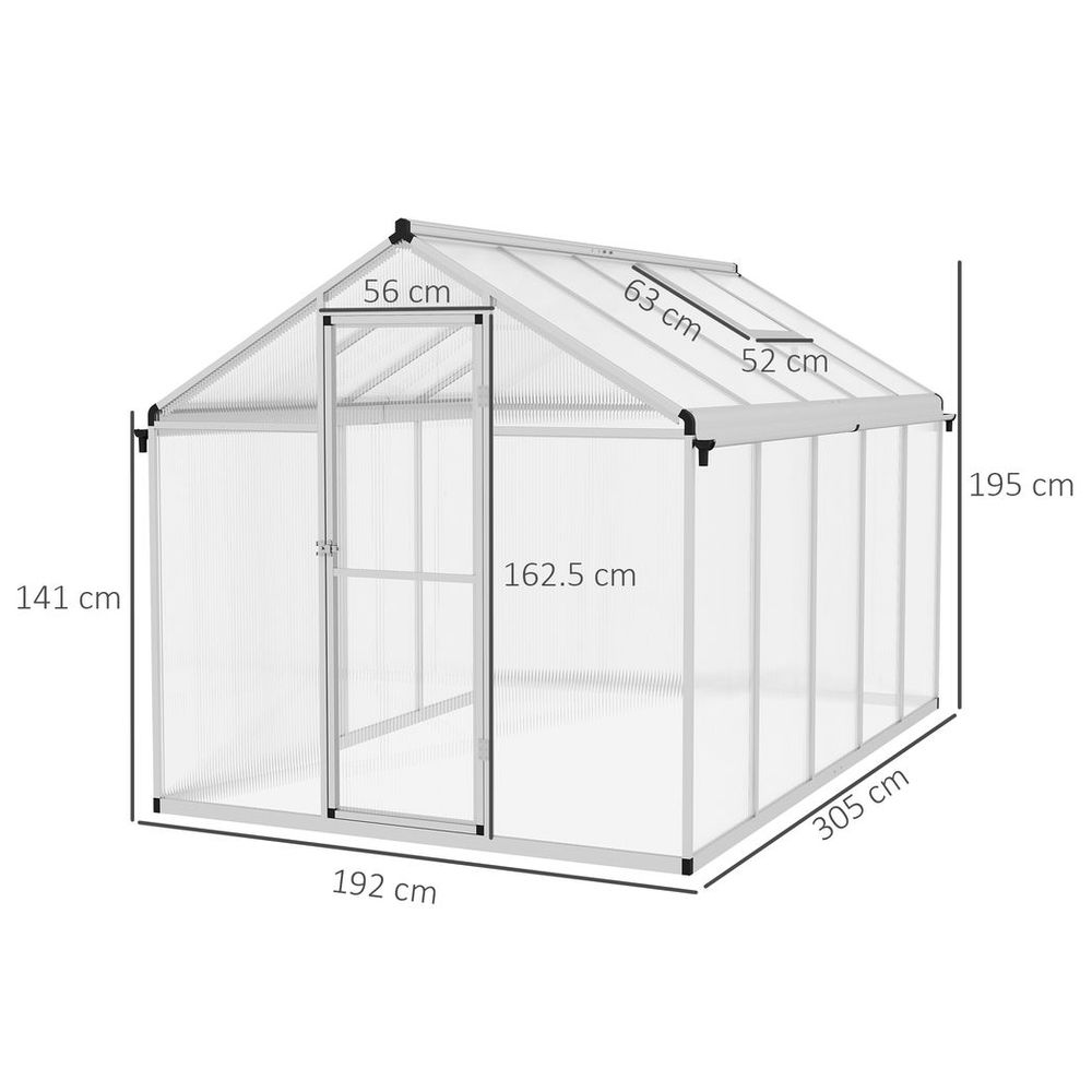 Premium Outsunny 10x6ft Aluminium Greenhouse with Door, Window & Galvanised Base - High-Quality PC Panel