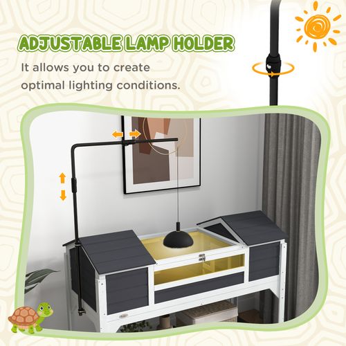 PawHut Tortoise House w/ Adjustable Lamp Holder, Openable Lid, Dual Main Houses