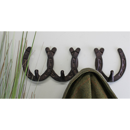 Rustic Cast Iron Wall Hooks, Horseshoe Design