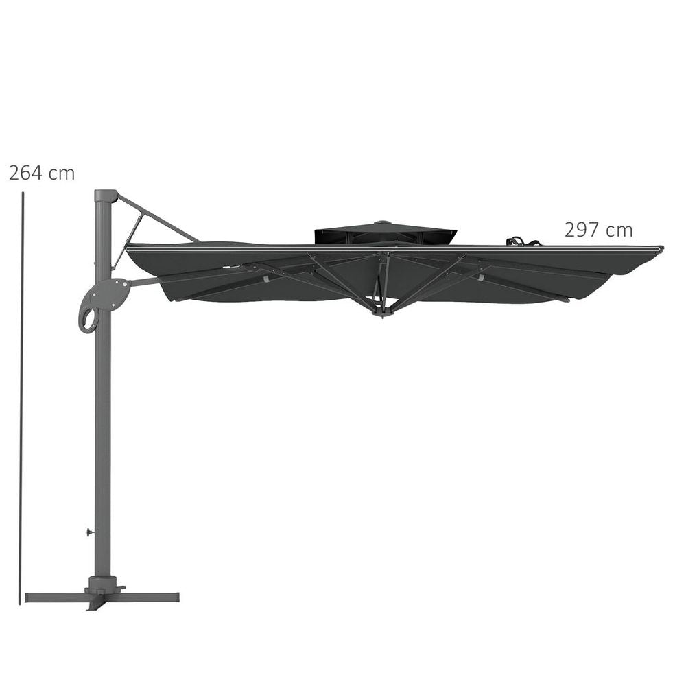 Outsunny 3m Cantilever Parasol Patio Umbrella, Hydraulic Mechanism, Dual Top - Grey