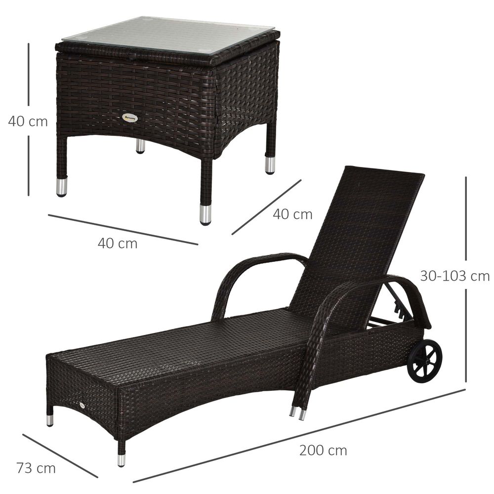 Outdoor Rattan Sun Lounger Set + Side Table | Weatherproof Patio Wicker Furniture