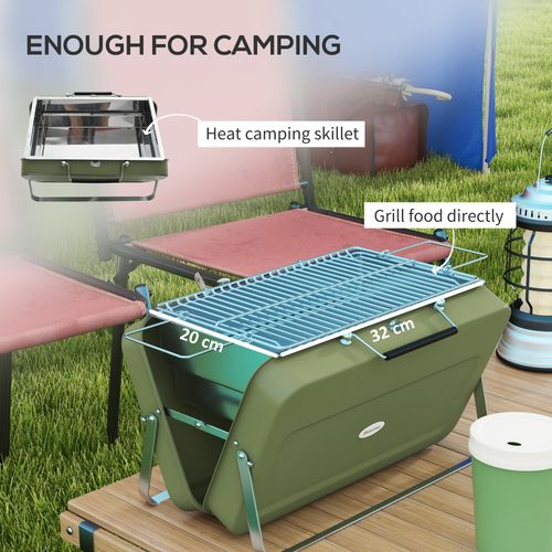 Outsunny Portable BBQ Grill with Suitcase Design for Camping Picnic Party, Green