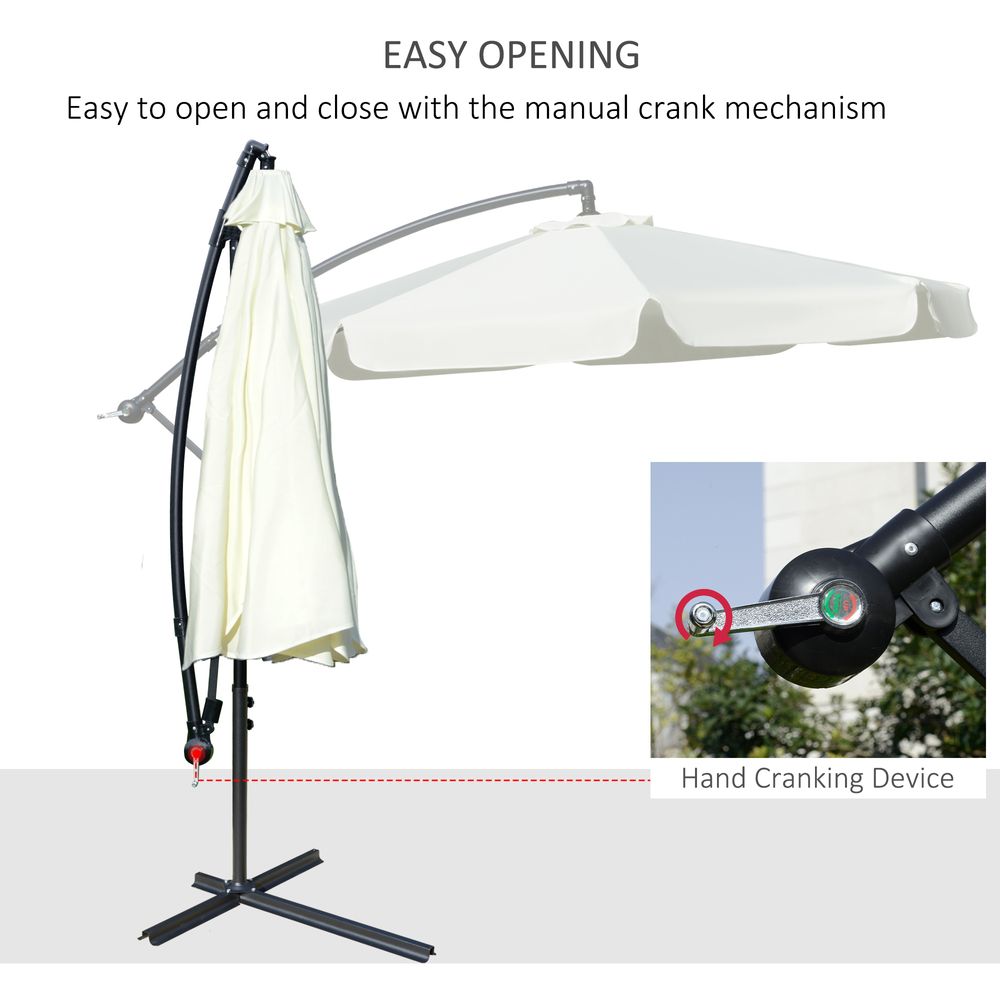 Premium 2.7m Cantilever Garden Parasol - Cream White, Crank Included