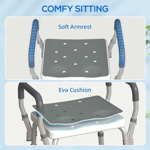 HOMCOM Rust-Free Aluminium Bath Chair with Adjustable Height, Grey