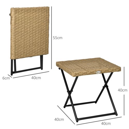 Outsunny Folding Square Rattan Coffee Table, Steel Frame Bistro Garden Natural