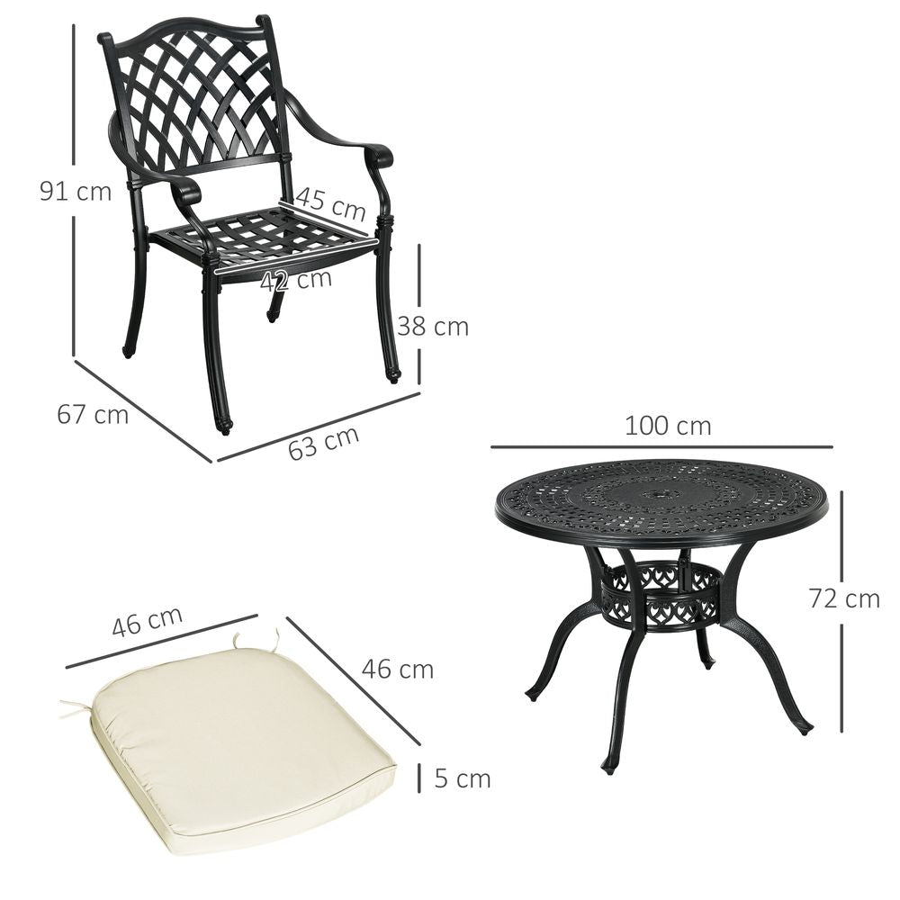Premium Cast Aluminium Outdoor Dining Set | 4 Seater with Cushions & Umbrella Hole