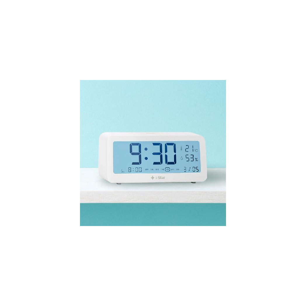 i-Star Portable White Alarm Clock with Temperature and Humidity- 90081PI