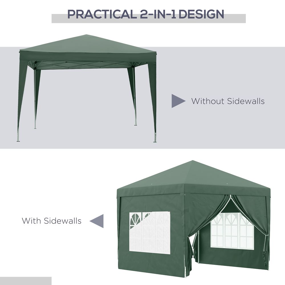 Outsunny 3mx3m Pop Up Gazebo Party Tent Canopy Marquee with Storage Bag Green