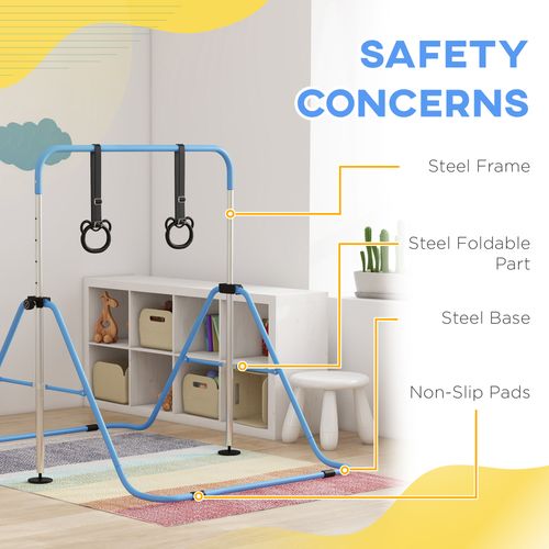 HOMCOM Adjustable Height Foldable Kids Gymnastics Bar with Non-Slip Mats