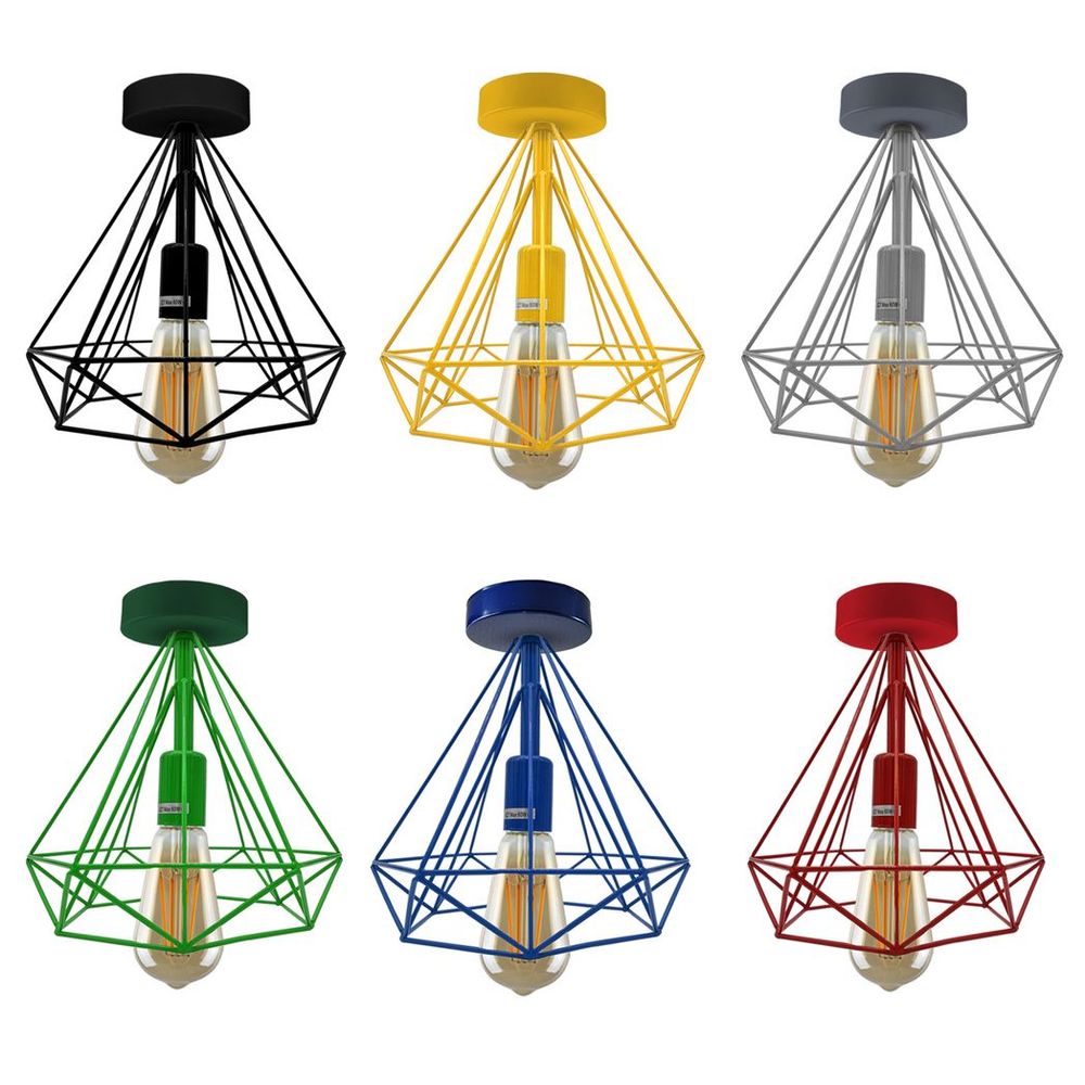 2 Pack Black Vintage Flush Mount Ceiling Light Fixture Metal Cage Ceiling Lampshade with E27 Holder
